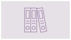 Icon illustrating row of reference books on a purple background