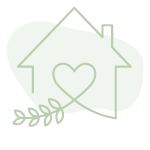 Line art illustration of a house, heart and branch